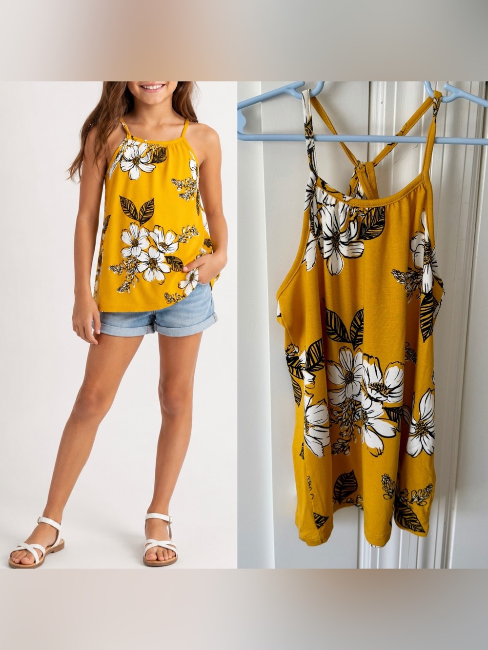 Bixby Nomad Girls Floral Racerback Tank Top Yellow Size S 6/7